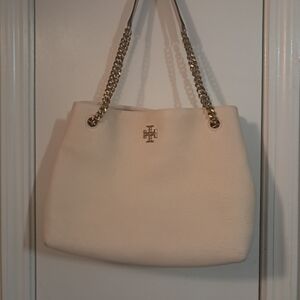 Tory Burch Cream Shoulder Bag with Gold Accents